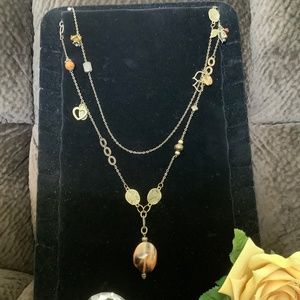 Vintage Style Bronze Tone Necklace with Charm Clusters 21” long